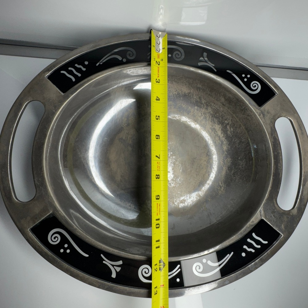 Vintage Metal Serving Bowl Tray Handles‎ Black Art Deco Design Lenox